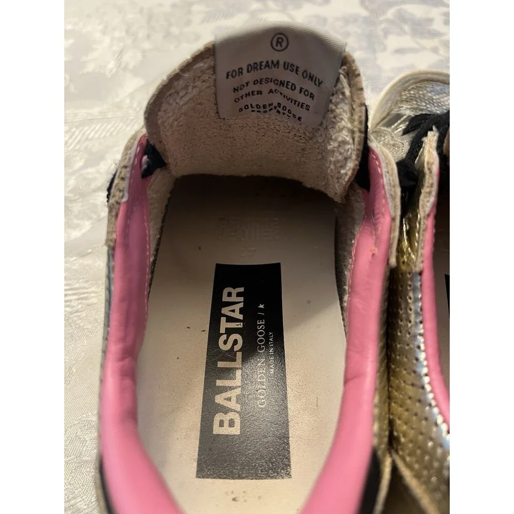 Golden Goose Gold Ballstars Leather Gold with Pink Trim  Size 37/7 - Picture 7 of 13